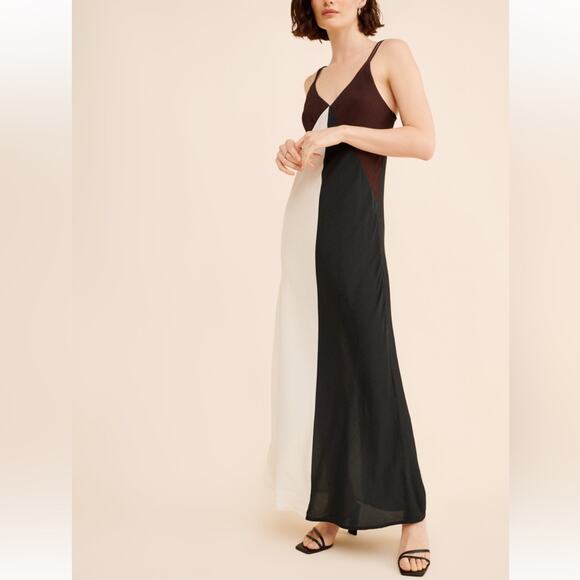 Conditions Apply Womens Avimaria Colorblock Black White Slip Sundress Maxi Dress - Picture 1 of 16